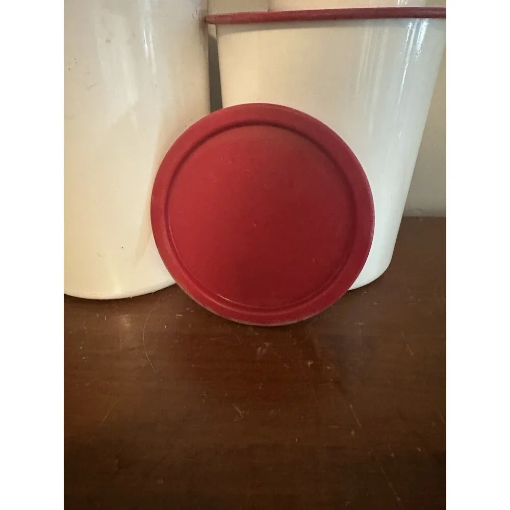 4-Tupperware One Touch Nesting Canisters Set w/ Red Lids 2416B 24188 24200 2422B